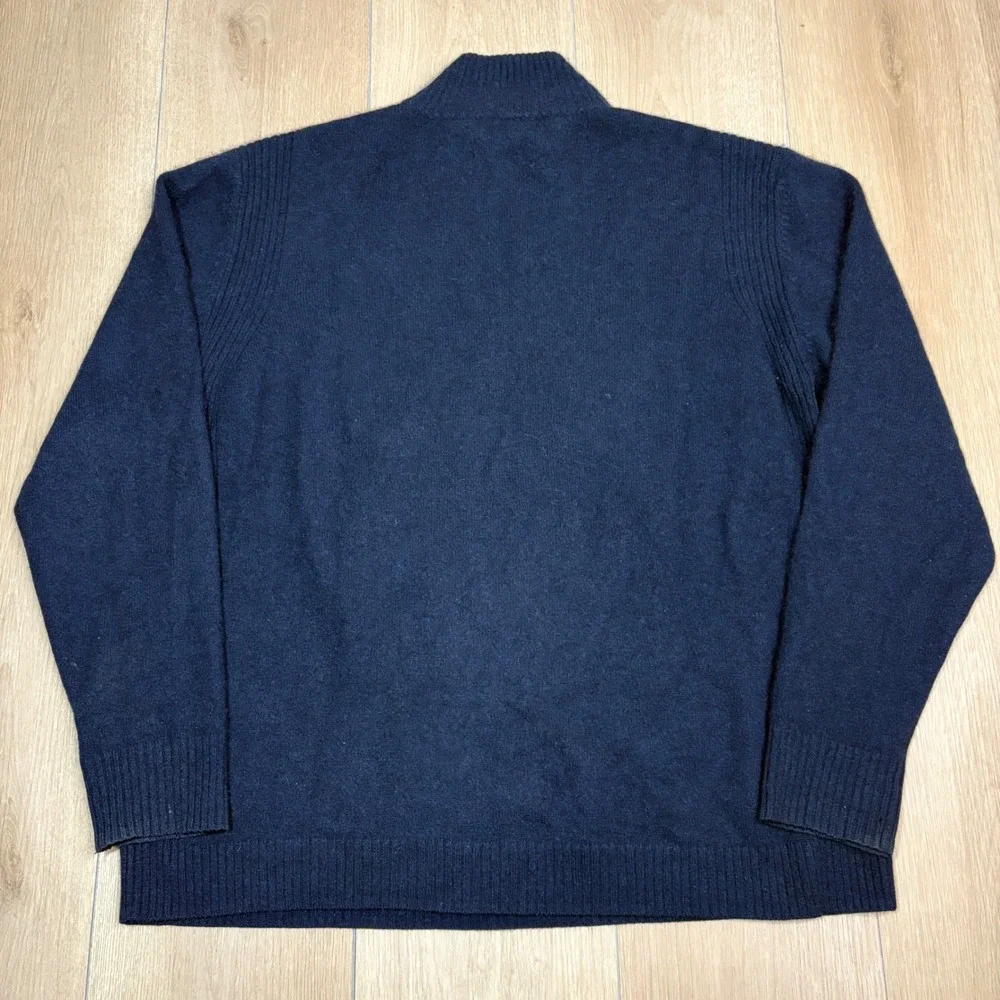 Allen Solly Mens Navy Blue 100% Cashmere Quarter Zip Mock Neck Sweater Large